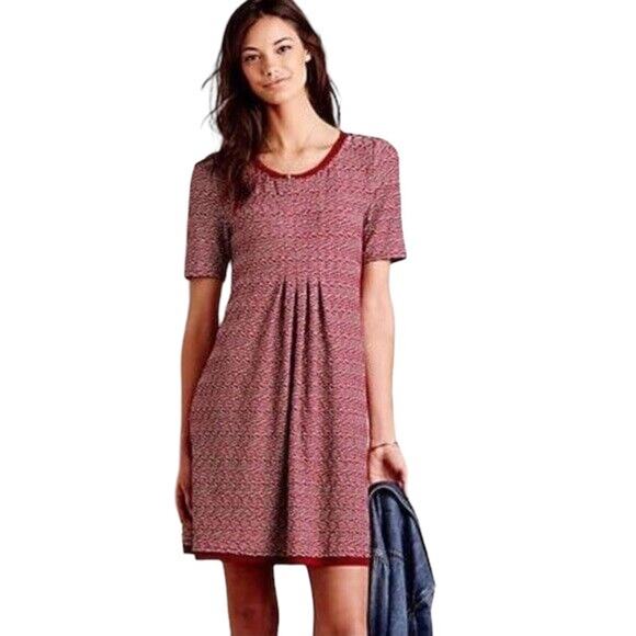 Anthropologie Maeve Red Textured Knit Short Sleeve Dora Dress Size Small - Picture 1 of 8